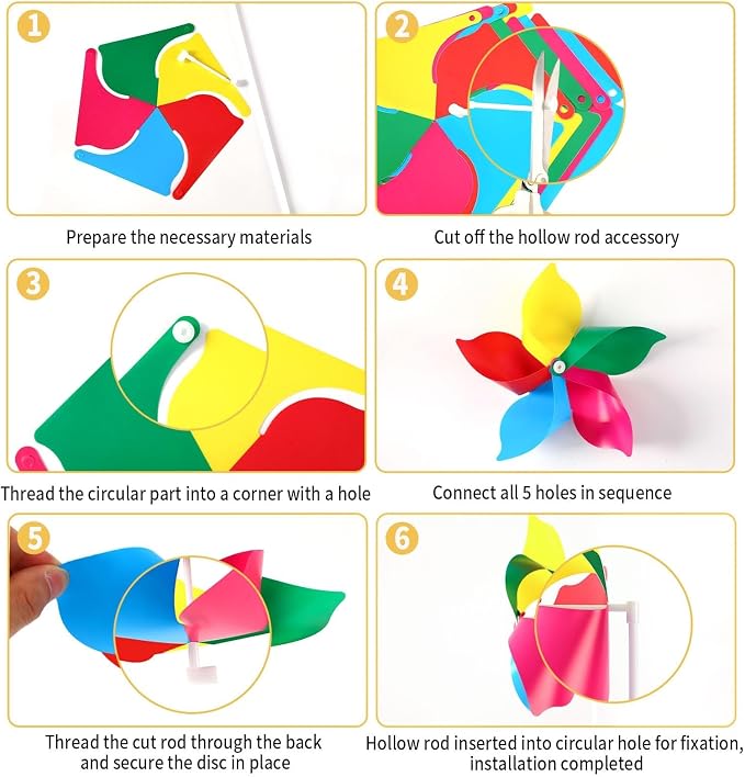 NOVWANG 50 Pack Rainbow Pinwheels for Kids Yard and Garden | Colorful Flower Wind Spinners, Kids Birthday Party Gifts, DIY Windmill Crafts, Lawn Yard Camping Park
