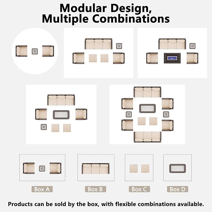 Outdoor Patio Furniture Set,7 Pieces 7 Seats Outdoor Sectional Furniture All Weather Thick PE Rattan Wicker Patio Conversation Set with Ottoman & Coffee Table,Swivel Rocking Chairs Set,Sand