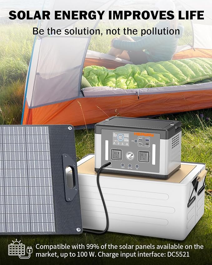 Portable Power Station 700W, 577Wh Battery Solar Generator, Power Bank 110V Surge 1000W Pure Sine Wave 2 AC Outlets with PD 60W USB-C Fast Charging for CPAP Camping, Hurricane Emergency, RVs