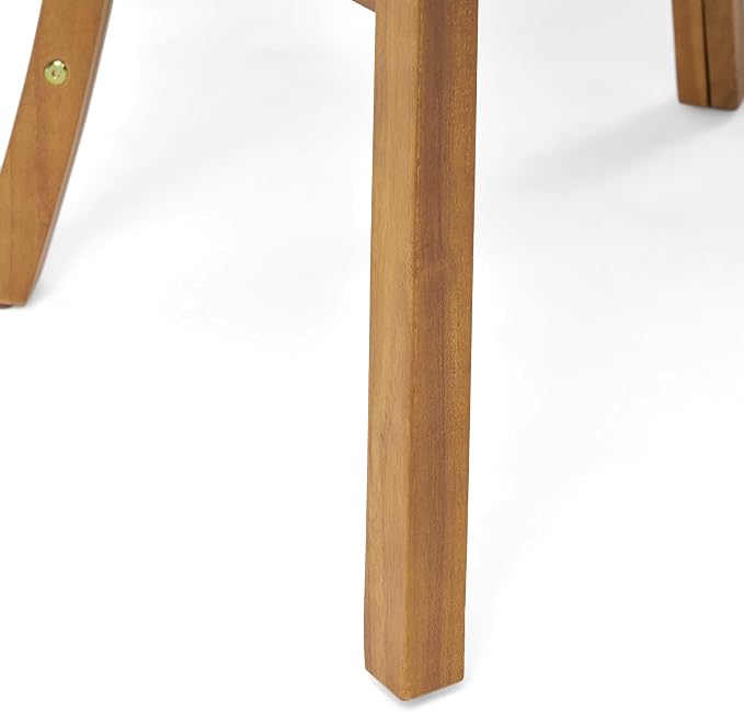 Christopher Knight Home Outdoor Acacia Wood Dining Set 6 Chairs 1 Table Cream Cushions Teak Finish Patio Backyard Garden Furniture 70 Inch Table Outdoor Dining Set