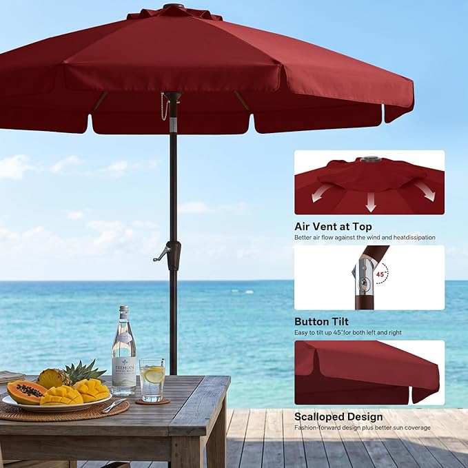 ABCCANOPY 11ft Scalloped Patio Umbrella, Outdoor Table Umbrella with Tilt and Crank, Fiberglass Ribs Deck Umbrella for Patio, Pool, Garden, Picnic (Burgundy)