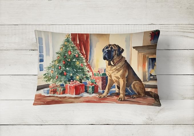 Caroline's Treasures DAC2704PW1216 Mastiff Cozy Christmas Throw Pillow Machine Washable, Indoor Outdoor Decorative Pillow for Couch, Bed or Patio, 12HX16W