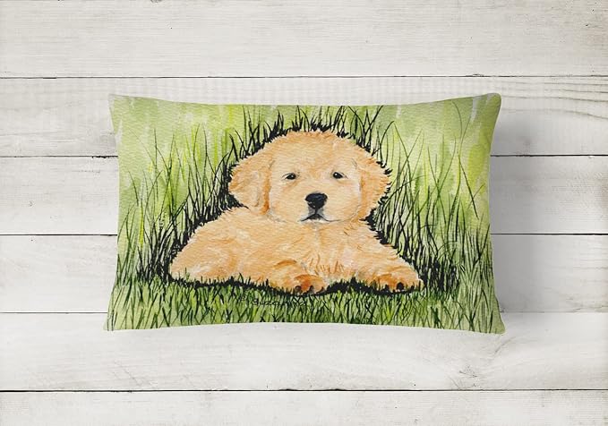 Caroline's Treasures SS8476PW1216 Golden Retriever Canvas Fabric Decorative Pillow Machine Washable, Indoor Outdoor Decorative Pillow for Couch, Bed or Patio, 12HX16W
