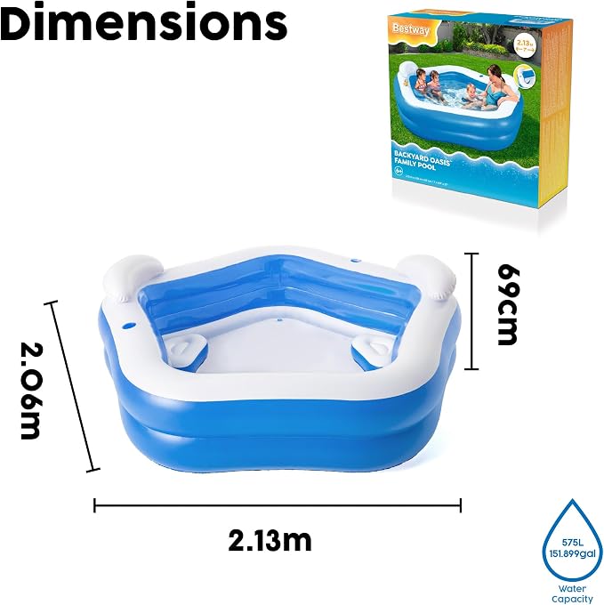 Bestway® 7' x 6'9" x 27"/2.13m x 2.06m x 69cm Backyard Oasis Family Pool