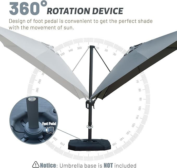 Domi 10’x10’ Cantilever Patio Umbrella, Aluminum Windproof Outdoor Umbrella with 360°Rotation, Square Offset Sun Shade Umbrella for Outside Deck Backyard Garden Pool, Gray