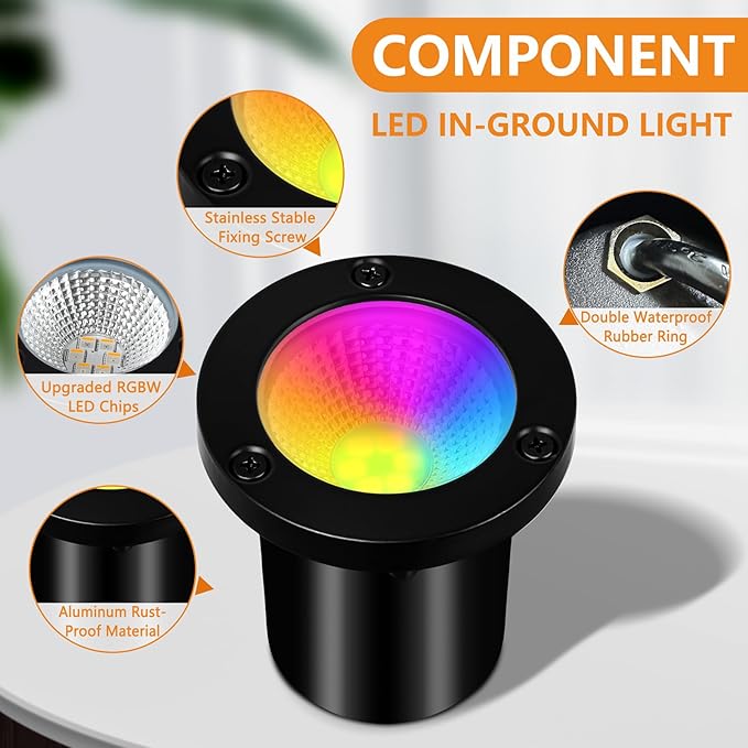Low Voltage Landscape Lighting - 10W RGB Landscape Lights with Color Changing, 12V-24V Waterproof In-Ground Lights,Outdoor Landscape Lighting for Yard Walkway Garden (12)