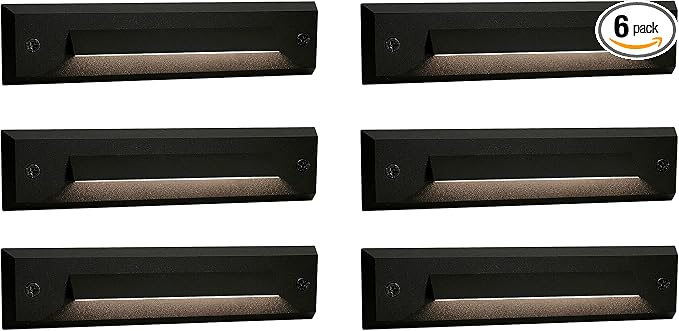 6-Pack Low Voltage 9-15V AC/DC LED Linear Step Lights, 2W Landscape Cutoff Stair Riser Light, Outdoor Waterproof Accent Lighting Fixtures, Die-cast Aluminum with Black Powder Coated Finish
