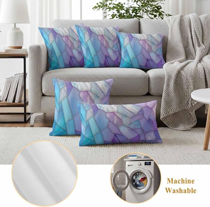 Blue Purple Gradient Outdoor Waterproof Pillow Covers Set of 2, Abstract Glass Geometric Marble Modern Pillowcase Decorative Throw Cushion Cases for Patio Garden Couch 20 x 20 Inches