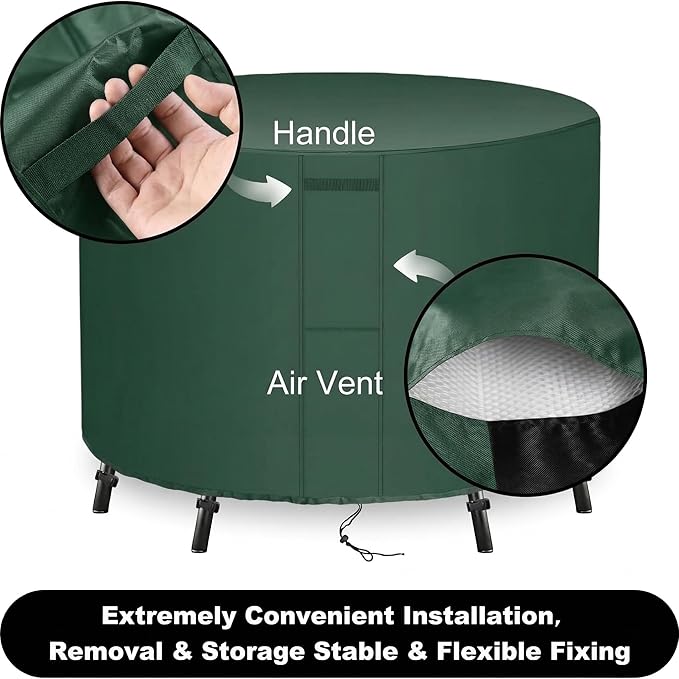 UPGRADE Outdoor Furniture Covers, Custom Size 88"(D) x 24"(H) Round Patio Table and Chair Waterproof Covers, Heavy Duty 420D,Green