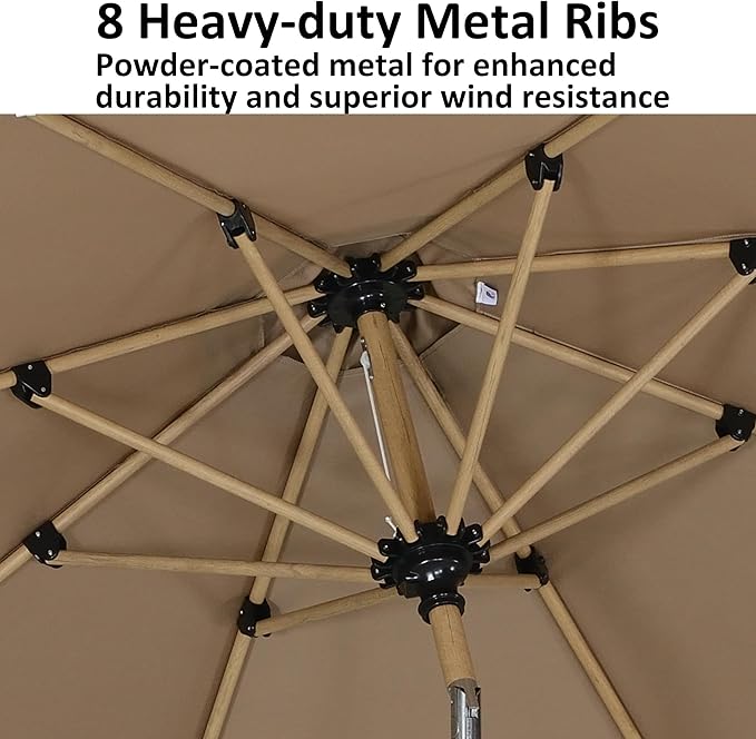 PURPLE LEAF 9 Feet Patio Umbrella with Base Market Umbrella Round Outdoor Umbrella with Push Button Tilt & Crank and 8 Ribs Aluminum Outdoor Table Umbrella for Garden Deck Balcony, Taupe
