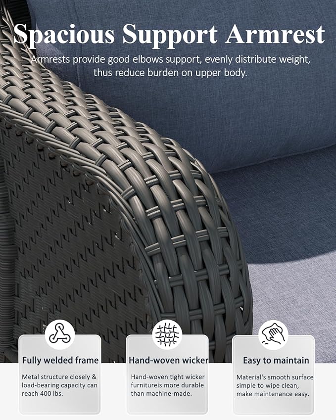 LayinSun 7 Piece Wicker Outdoor Furniture Set with 6-inch Comfy Cushions, High Back Patio Furniture Set with Swivel Rocking Chairs and Side Table