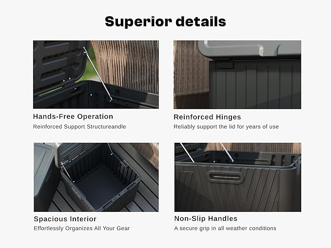 60 Gallon Outdoor Storage Box, Waterproof Patio Deck Box with Lockable Lid, Heavy-Duty HDPE Bench for Garden Tools, Cushions (Black, 60 Gallon)