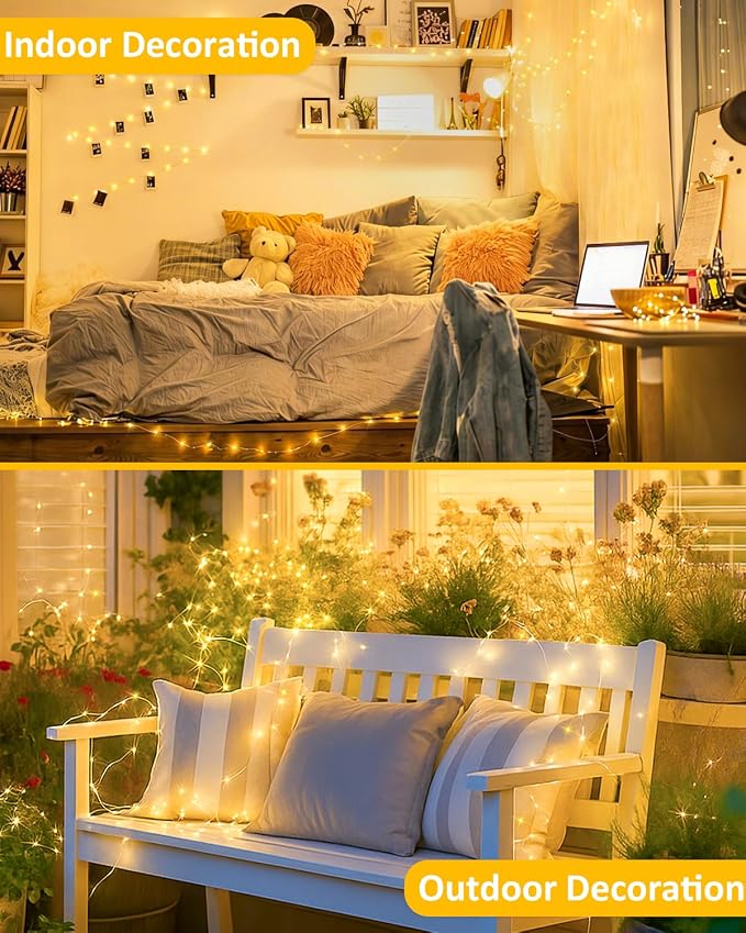 6 Pack 100 LED Fairy Lights Battery Operated with Remote, 33 FT Warm White | Cuttable, 8 Modes, Memory, Dimmable, Waterproof Battery String Lights with Timer for Indoor Outdoor, Christmas Decorations