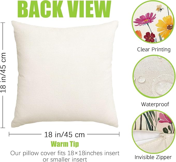 RABUSOFA Spring Summer Pillow Covers Waterproof 18x18 Inch Yellow Outdoor Decor Decorative Pillows for Couch Yellow Flower Daisy Floral Farmhouse Pillowcase for Patio Balcony Sofa Set of 2