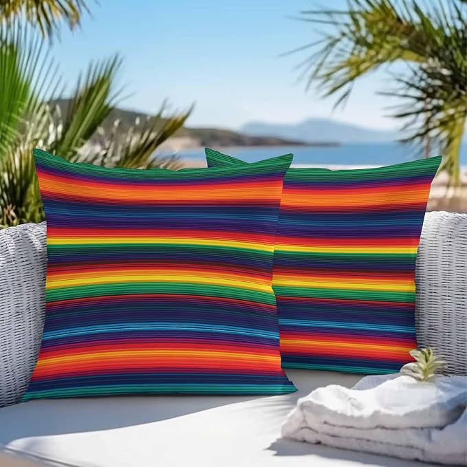 Outdoor Throw Pillow Covers Waterproof Pillow Cases 24x24 Colorful Mexican Stripes Ethnic Style Decorative Pillow Covers Cushion Cases for Couch Sofa Patio Garden 2 Pack Orange Gradient Geometric