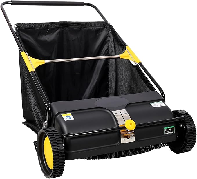 2026 Upgraded 26 Inch Push Lawn Sweeper | 4 Spinning Brushes & Adjustable Height for Deep Cleaning | Large 3.5 cu ft Bag for Leaves, Grass, Debris on Lawns & Driveways (26 Inch,Black)