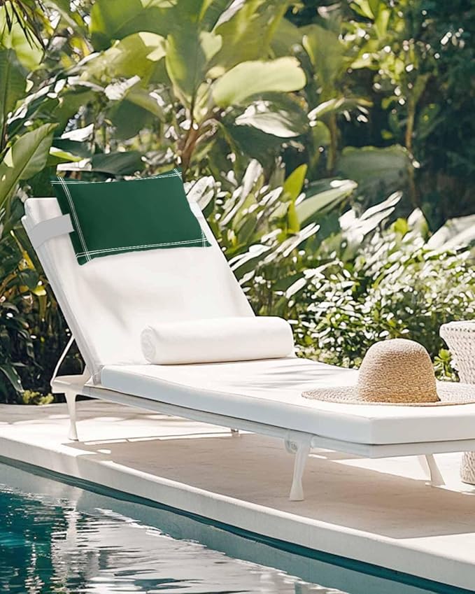 Outdoor Pillow for Lounge Chair with Strap & Insert Solid Color Recliner Head Pillow Olive Green Vintage Waterproof Headrest Patio Lumbar Pillows for Beach Pool Office Chaise Chair 12x20 Inch
