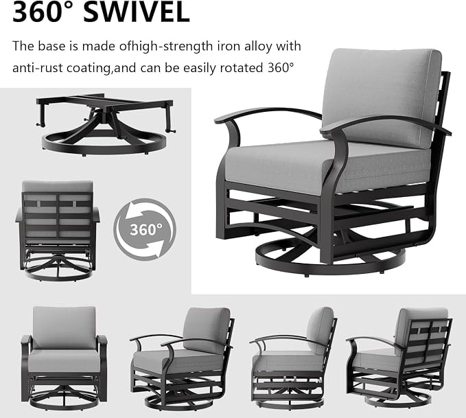 Patio Furniture Set 9-Seat Aluminum Armrest Sofa, Aluminum Outdoor Furniture with 2 Swivel Chairs, 5" Cushions, Outdoor Sectional with High Backrest & 2 Footstools for Backyard, Poolside - Grey