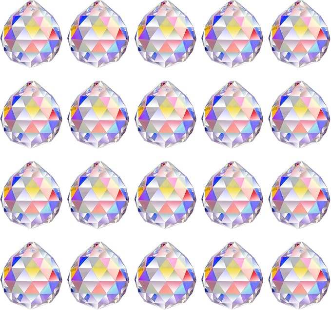 MerryNine 30mm/1.18" 20pack Crystal Ball Prism Sunshine Catcher Rainbow Pendants Maker, Hanging Crystals Prisms for Windows, for Feng Shui, for Gift (AB Color)