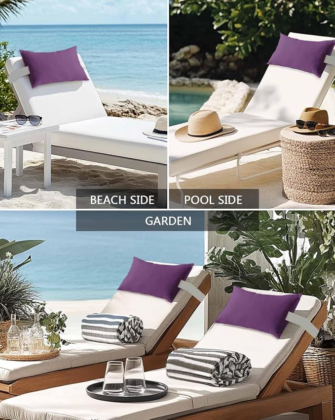 Outdoor Pillow for Lounge Chair with Strap & Insert Purple Recliner Head Pillow Solid Purple Color Waterproof Headrest Patio Lumbar Pillows for Beach Pool Office Chaise Chair 11x16 Inch
