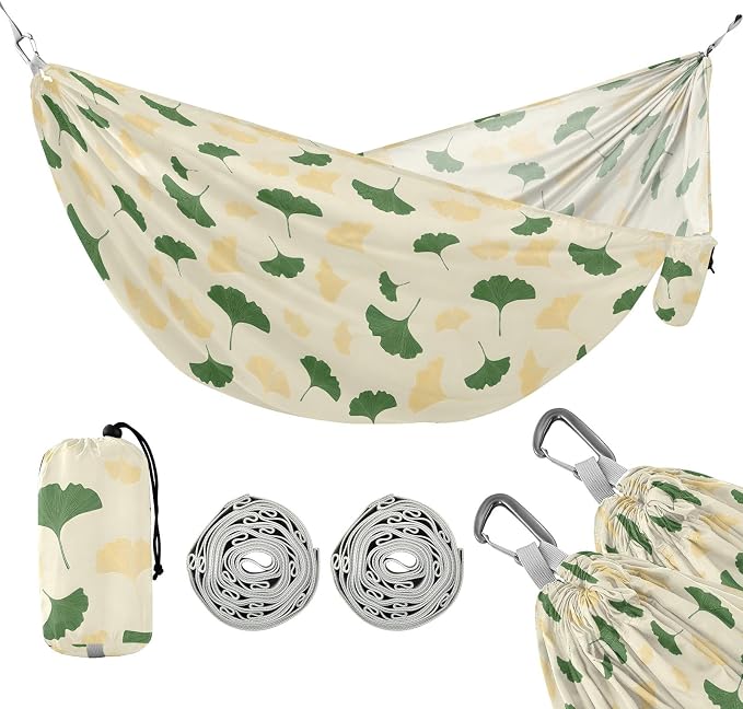 Camping Hammock Outdoor Hammocks for Outside Yellow Ginkgo Leaves Beach Trees Portable Lightweight with Pockets Tree Straps Indoor