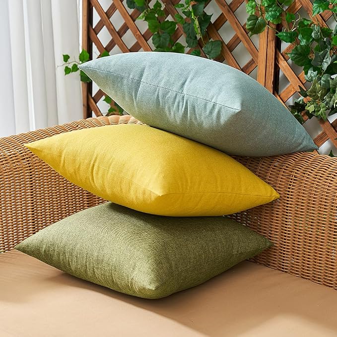 Outdoor Waterproof Throw Pillow Covers Teal 16x16 Set of 2 | Decorative Farmhouse Linen Pillowcases Solid Cushion Cases for Patio Tent Balcony Couch Sofa Living Room