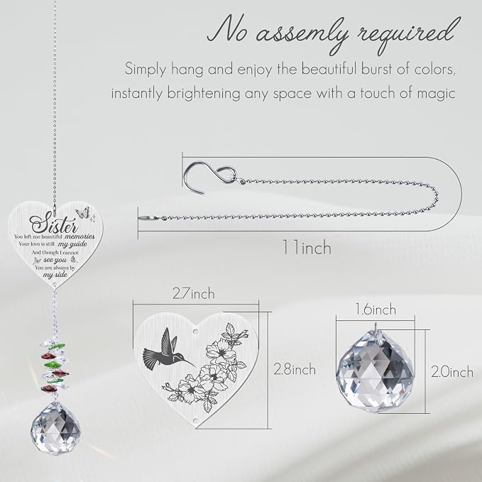 Memorial Gifts for Loss of Sister, Sympathy Crystal Suncatcher,Loss of Sister Sympathy Gifts,Hanging Crystals Ornament for Window Rainbow Maker Prisms Home Decor Gift