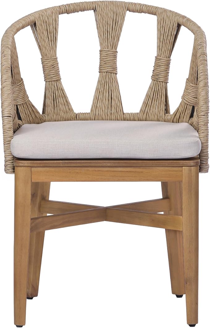 Christopher Knight Home para Acacia Wood Patio Dining Set with Bench, Solid Wood Outdoor Dining Table Set for 6, Outdoor Dining Set with Water-Resistant Cushion, Teak+Beige
