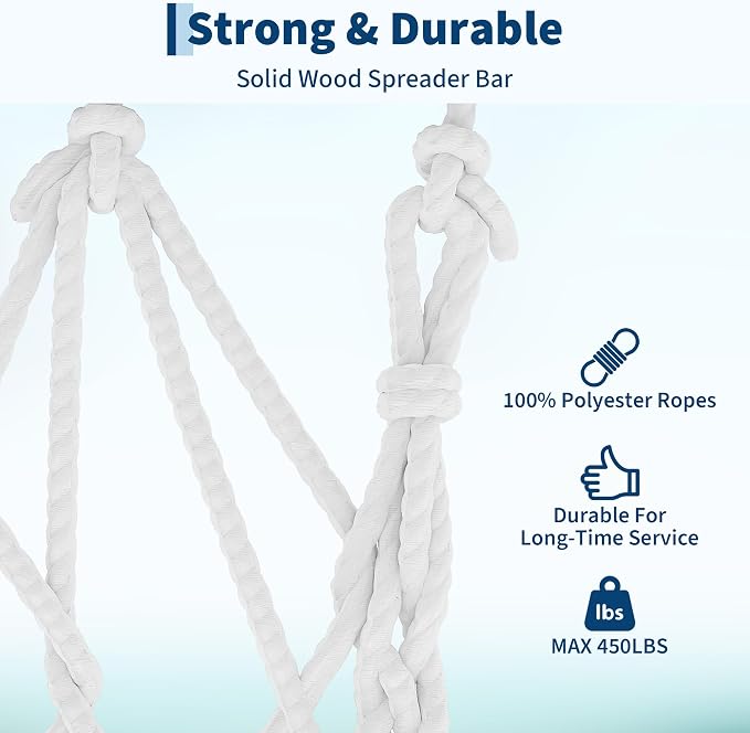 Garvee 2 Person Outdoor Hammock with Stand, Cotton Rope Hammock with Polyester Pad, Arc-Shaped Adjustable Steel Frame, 2-in-1 Hammock for Patio, Backyard, Garden, Beach （Dark and Light Blue Stripes）