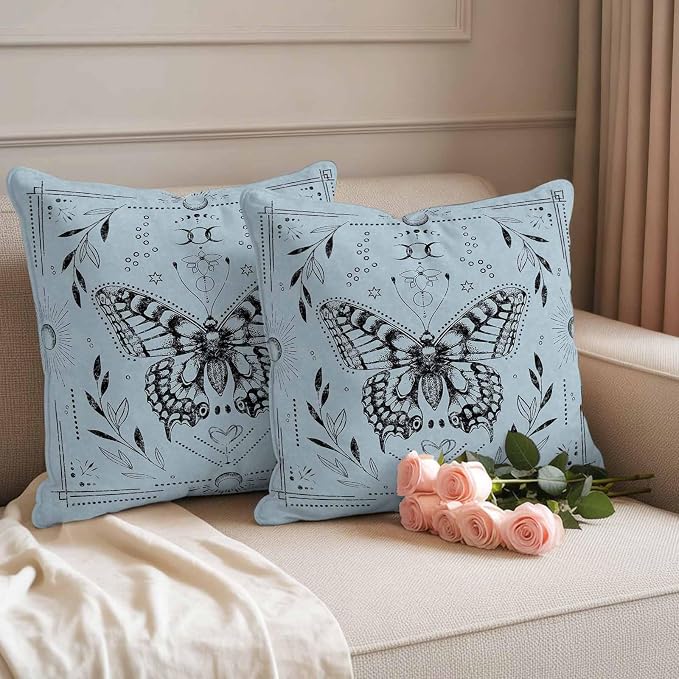 Magical Theme Outdoor Pillow Covers Set of 2 Witchy Art Butterfly Sun and Moon Waterproof Throw Pillow Cover Decorative Cushion Cases for Patio Porch Garden 20X20 Inch