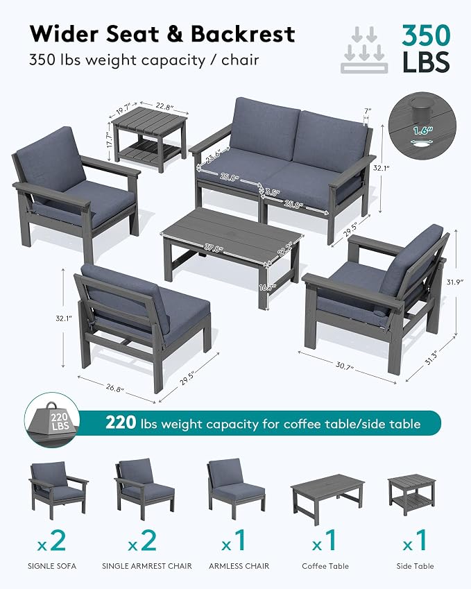 SERWALL HDPE Outdoor Patio Furniture Set | with Coffee Table & Side Table