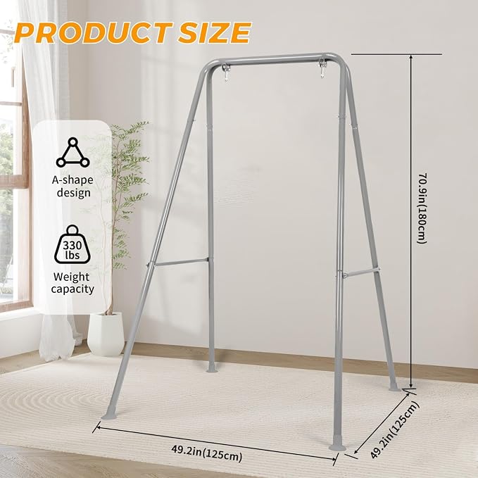 Swing Stand Only, Hammock Chair Stand, Heavy-Duty Metal Stand, Multi-Use Swing Frame for Indoor and Outdoor, Backyard, Max Load 300lbs, Hammock Chair not Included (Grey)