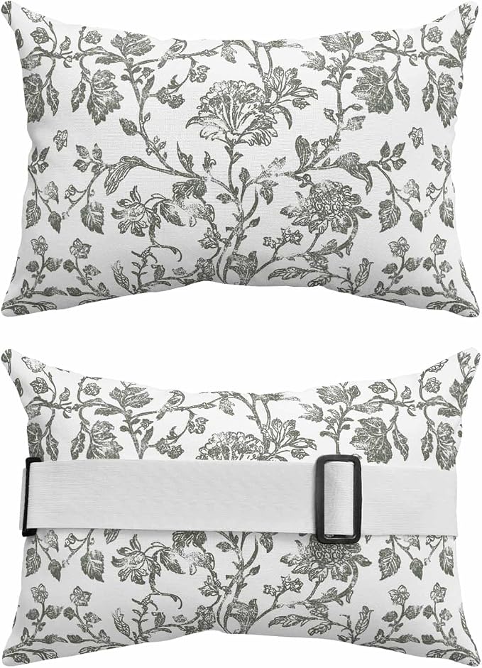 Pack of 2 Outdoor Lumbar Pillow Covers 12x20 Inch, Farmhouse Flowers Waterproof Throw Pillow Covers Set, Pastoral Vintage Leaf Spring Summer Indoor&Outdoor Cushion Cases for Patio Porch Beach