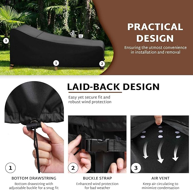 iBirdie Outdoor Lounge Chaise Chair Cover 74L x 34W x 32H inch Waterproof Patio Furniture Covers Lawn Pool Chair Cover 1 Pack Black