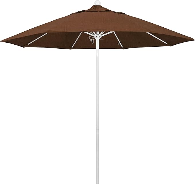 California Umbrella 9' Round Aluminum/Fiberglass Umbrella, Push Open, White Pole, Olefin Teak Fabric