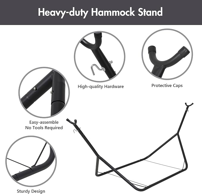 ANOW Portable Space Saving Heavy-Duty Steel Stand for 10FT Hammock, Black | Hammock Stand Only, Height Adjustable