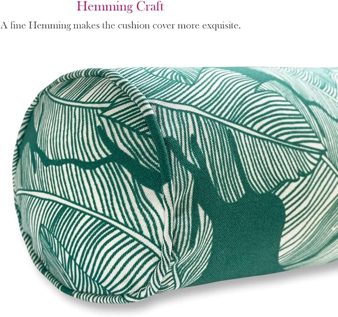 Pack of 2 Outdoor Waterproof Decorative Bolster Pillows with Inserts for Patio Furniture, 20x6 Inch Fade Resistant Patio Garden Bolster Cushions for Couch Bed Sofa, Leaves Green