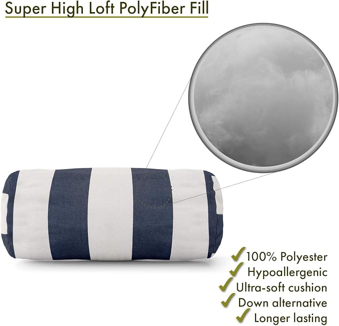 Majestic Home Goods Navy Blue Vertical Stripe Indoor / Outdoor Round Bolster Pillow 18.5" L x 8" W x 8" H