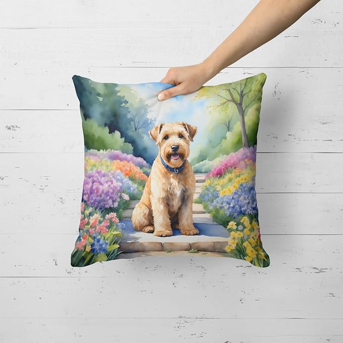 Caroline's Treasures Wheaten Terrier Spring Path Throw Pillow Machine Washable, Indoor Outdoor Decorative Pillow for Couch, Bed or Patio, 18Hx18W