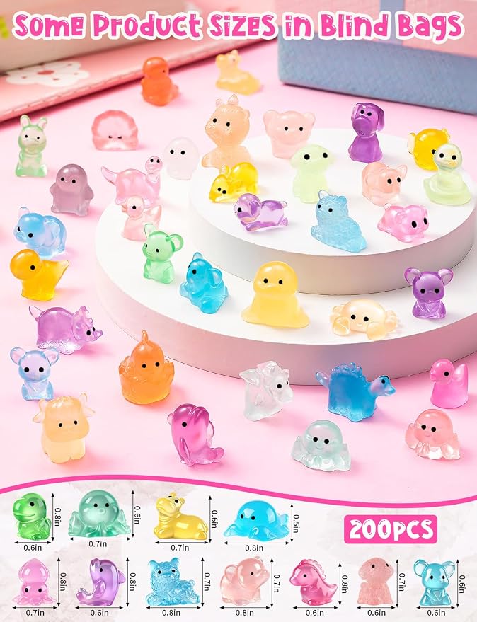 200Pcs Mini Glow in The Dark Resin Animal Blind Bags | DIY Ornaments, Micro Landscape Decor, Fairy Garden Decor, Dollhouse Accessories