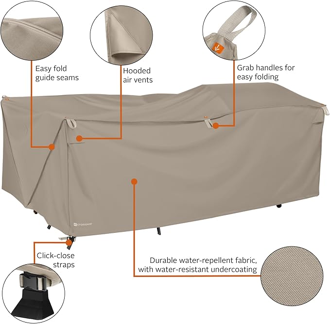 Classic Accessories Storigami Water-Resistant 100 Inch Easy Fold Patio Furniture Cover, Goat Tan, Patio Furniture Covers