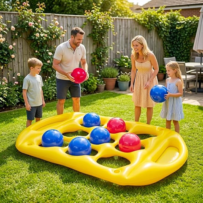 Pool Toys Games Set, Tic-Tac-Toe Inflatable Pool Toy with 10 Balls, Giant Inflatable Floating Board Pool Party Beach Lawn Game Water Ball Toys for Kids Adults (Yellow)