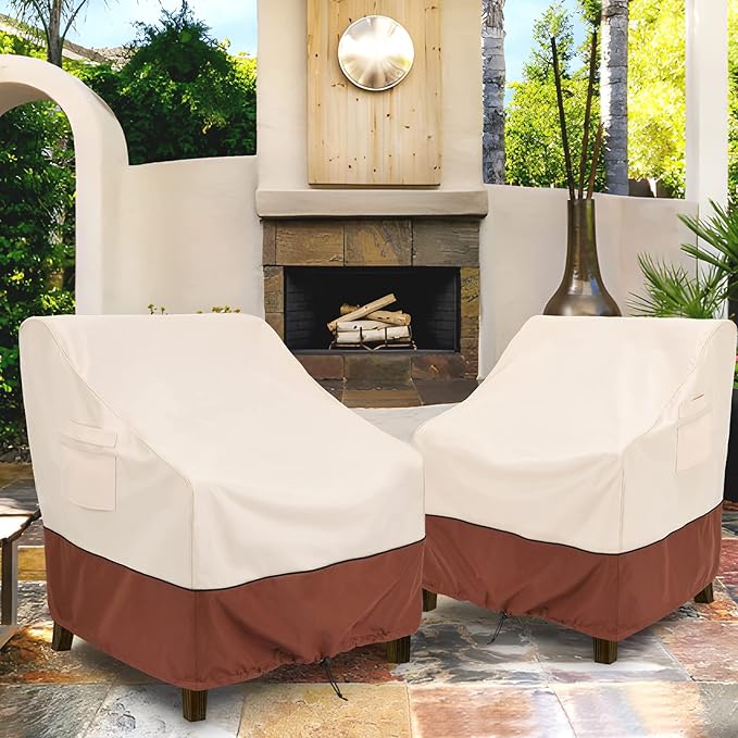 COSFLY Patio Furniture Covers 2 Pack, 600D Waterproof Outdoor Chair Covers for Deep Chairs, All-Weather UV Resistant Protection with Adjustable Straps & Air Vents, Fits up to 33"W x 34"D x 31"H