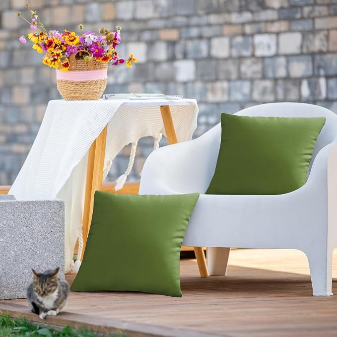 VAKADO Outdoor Waterproof Throw Pillow Covers 18X18 Set of 2 Decorative Army Green Patio Furniture Cushion Cases Outside Decor for Couch Garden Bench Porch