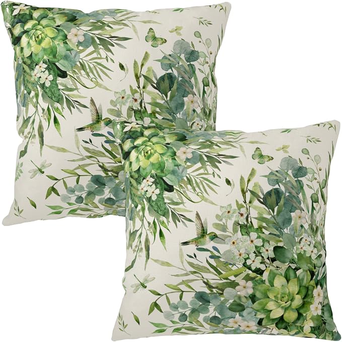 Eucalyptus Leaves Pillow Covers Watercolor Greenery Throw Pillow Covers 18x18 Set of 2 Spring Sage Green Leaf Floral Pillow Cases Green Succulent Cushion Cases for Home Sofa