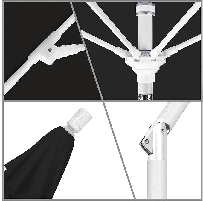 California Umbrella 11' Round Crank Lift, Collar Tilt, Aluminum Pole, Fiberglass Rib Patio Umbrella, White Finish