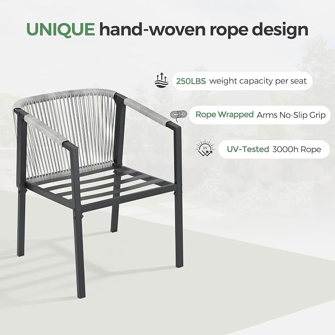 Patio Dining Set for 8, Woven Rope Dining Chairs, Cushions, for Lawn Garden | 9-piece patio dining set for 8, woven rope rattan dining table and chairs set, cushions, all-weather for lawn garden