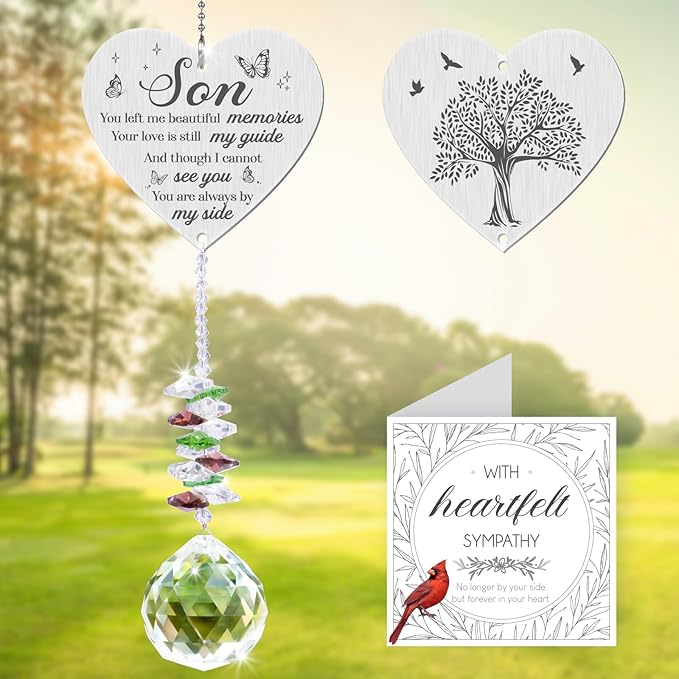 Memorial Crystal Suncatcher,Memorial Gifts for Loss of Son,Loss of Son Sympathy Gifts,Hanging Crystals Ornament for Window Rainbow Maker Prisms Home Decor Gift