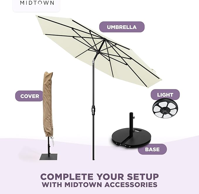 Midtown Umbrellas – The Swilt 8 Ft Patio Umbrella with 360° Swivel & Tilt Mechanism, Sunbrella Fabric & 8 Fiberglass Ribs – Outdoor Umbrella for Deck, Pool & Cafes – Canvas Natural Canopy, Black Pole