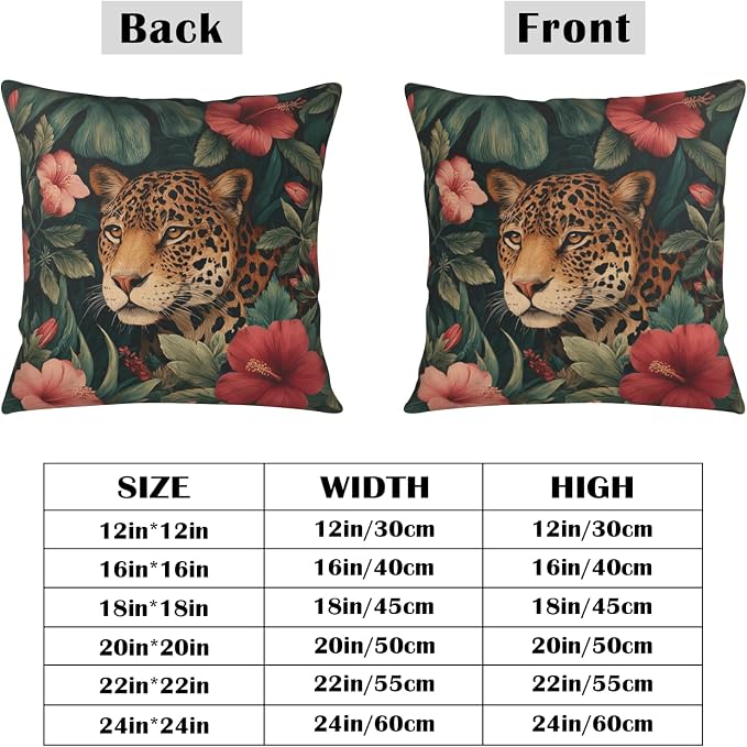 Tropical Leopard Throw Pillow Covers Green Palm Leaves Hibiscus Floral Pillow Covers 16x16 Set of 2 Hawaiian Jungle Cheetah Flower Pillow Cases for Home Farmhouse Sofa Decor